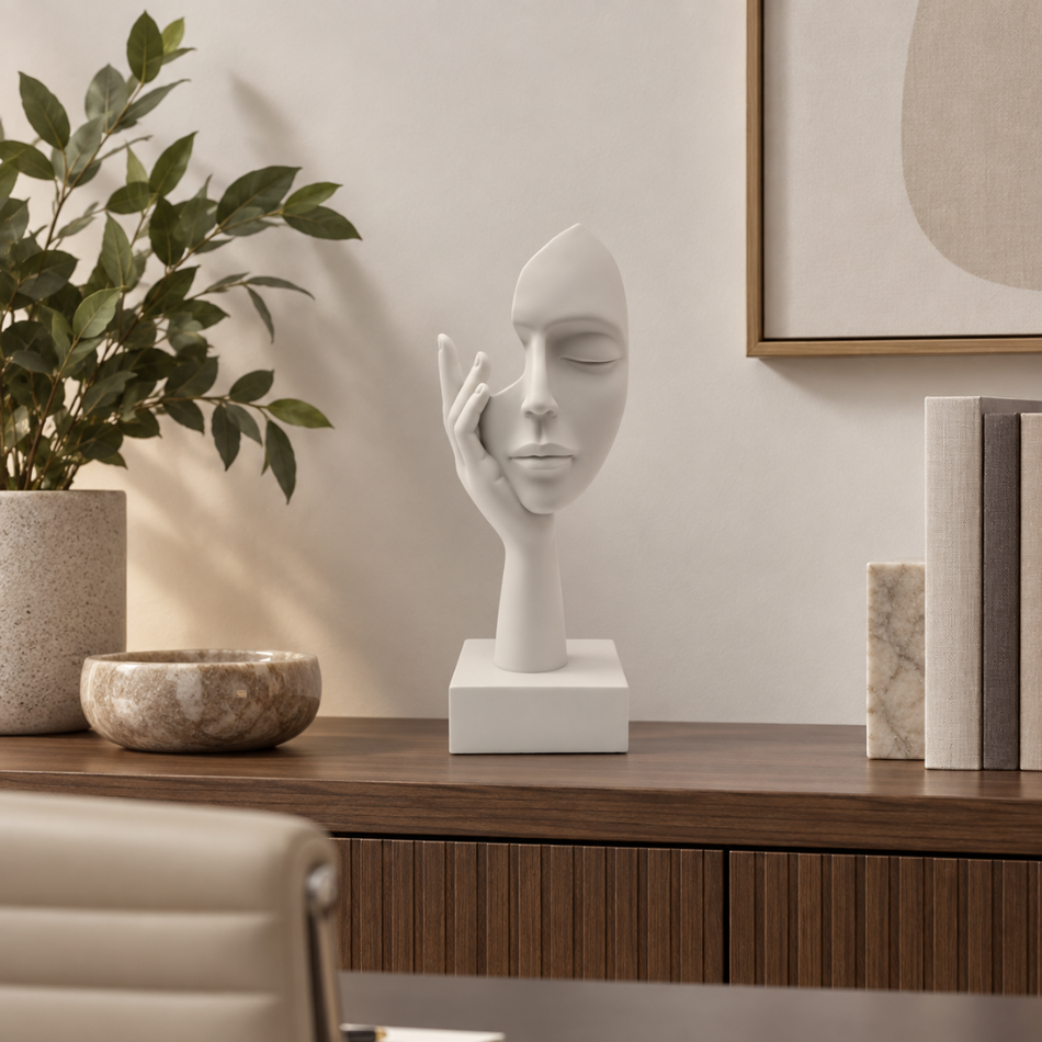 White Face in Hand Sculpture 26cm Office Shelf Ornament