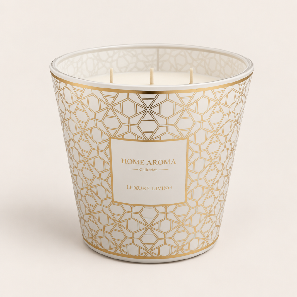 White and Gold Geometric Scented Candle 13.5cm