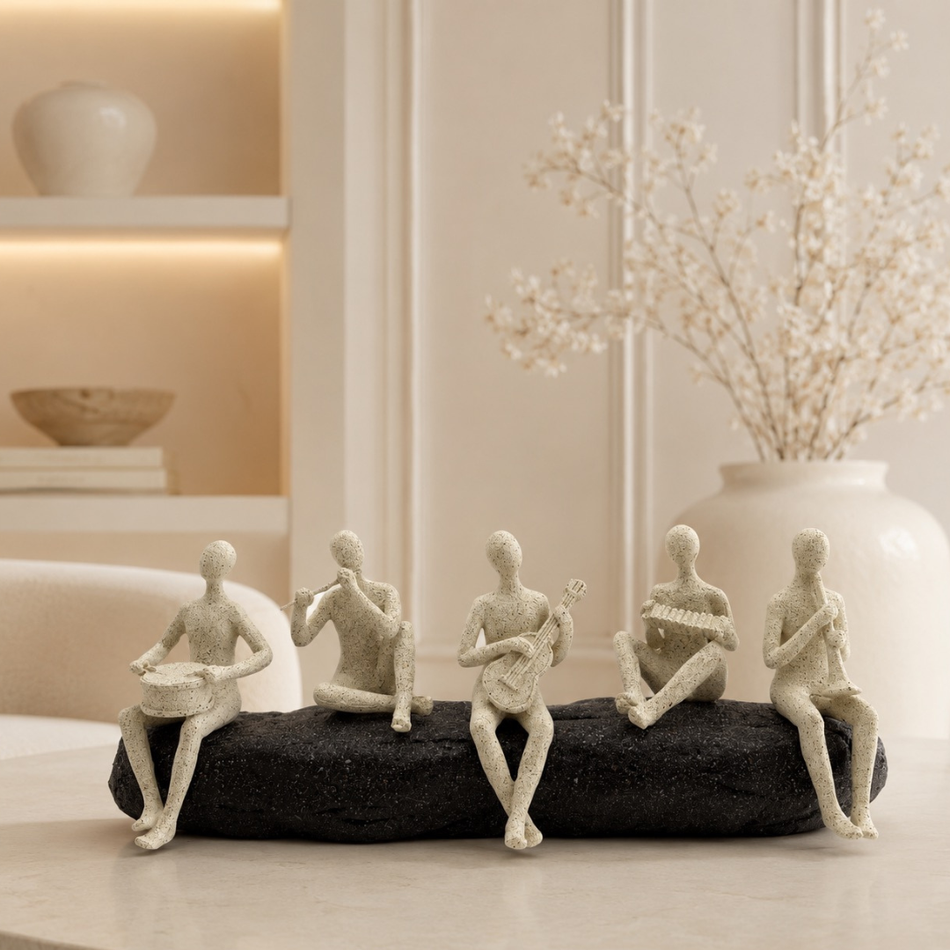 White Musicians Sculpture 13cm – Five Figures on Rock Ornament