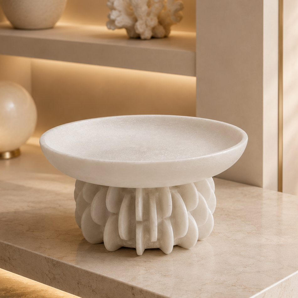 White Pedestal Bowl 10cm – Stone-Effect Decorative Bowl