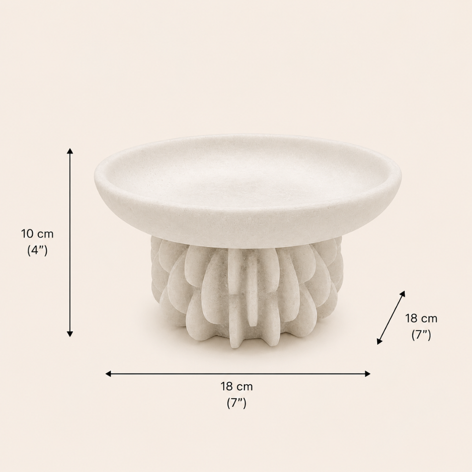 White Pedestal Bowl 10cm – Stone-Effect Decorative Bowl