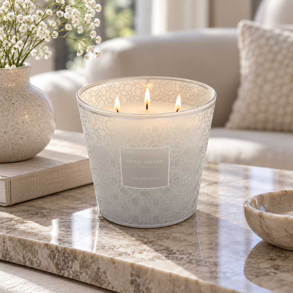 White and Silver Geometric Scented Candle 13.5cm