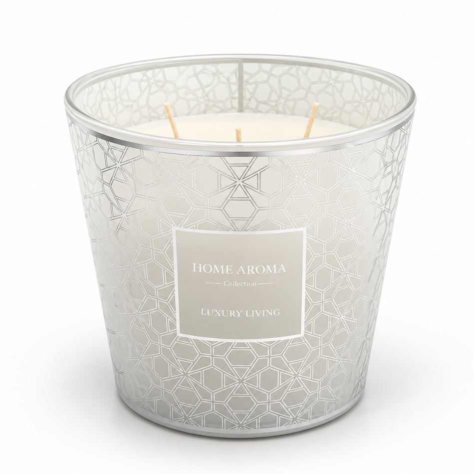 White and Silver Geometric Scented Candle 13.5cm