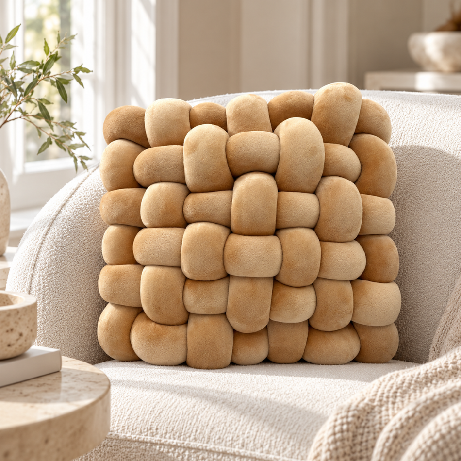 Woven Knot Decorative Pillow 32 x 32cm Camel