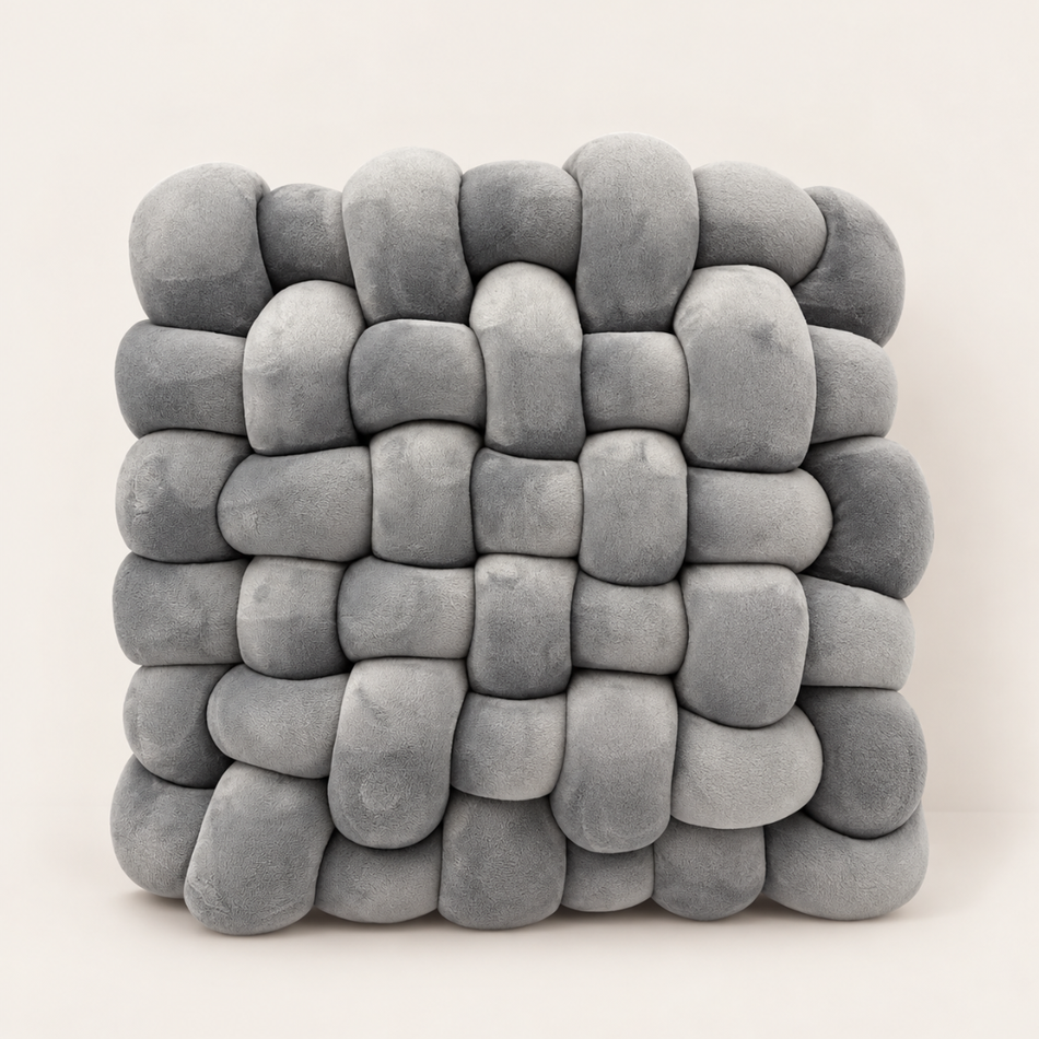 Woven Knot Decorative Pillow 32 x 32cm Grey
