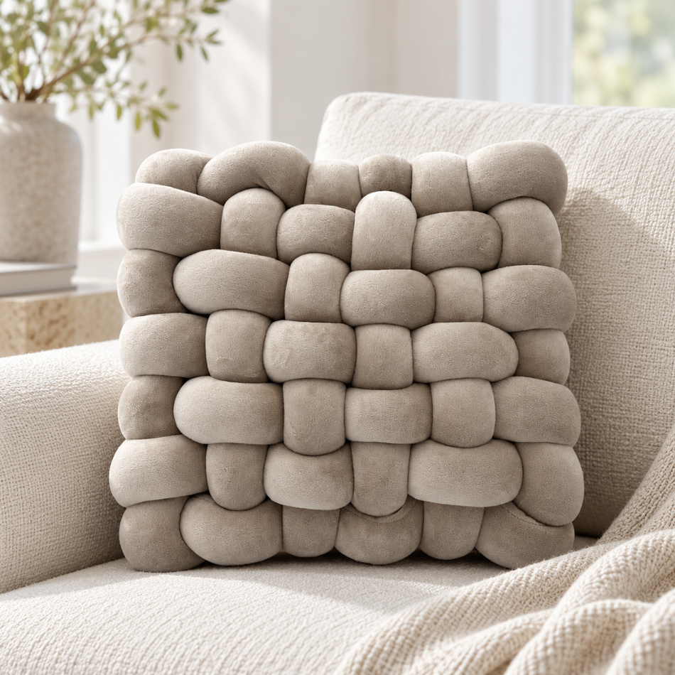 Woven Knot Decorative Pillow 32 x 32cm Taupe